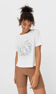 Stradivarius Футболка С Цветочным Принтом Женская Коллекция Цвет Небеленого Полотна M