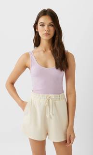Stradivarius Шорты Из Мягкой Ткани Женская Коллекция Ванильный L