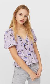 Stradivarius Топ С Принтом И Баской Женская Коллекция Multicolor S