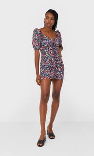 Stradivarius Короткое Платье Со Сборкой Женская Коллекция Multicolor M
