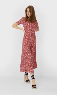 Stradivarius Платье Миди С Принтом Женская Коллекция Красный M
