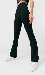 Stradivarius Однотонные Трикотажные Брюки Клеш Женская Коллекция Черный M