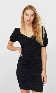 Stradivarius Короткое Платье Со Сборкой Женская Коллекция Черный M