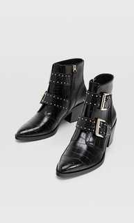 Stradivarius Ботильоны На Высоком Каблуке С Тиснением И Пряжками Женская Коллекция Черный 36