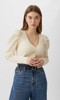 Stradivarius Кардиган Со Сборкой На Рукавах Женская Коллекция Ванильный L