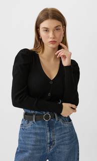 Stradivarius Кардиган Со Сборкой На Рукавах Женская Коллекция Черный L