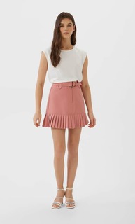 Stradivarius Мини-Юбка С Плиссировкой Женская Коллекция Лососево-Розовый Xl