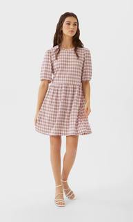 Stradivarius Короткое Платье С Принтом И Объемными Рукавами Женская Коллекция Multicolor L