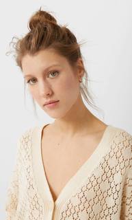 Stradivarius Кардиган Ажурной Вязки Женская Коллекция Ванильный S