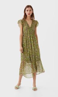 Stradivarius Длинное Платье С Принтом Женская Коллекция Multicolor S