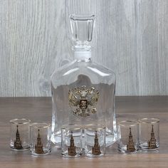 Город Подарков Набор штоф с Гербом 6 рюмок с золотой обводкой