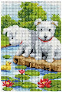 Картина мозаикой Белоснежка Щенки на мостике, 20x30 см