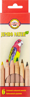 Набор цветных карандашей JUMBO NATUR, 6 цветов, утолщенный корпус, натуральное дерево Koh I Noor