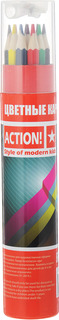 Набор карандашей 12цв., картонный тубус с точилкой Action!