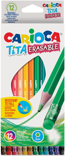 Набор карандашей цветных CARIOCA TITA ERASABLE, 12 цв., шестигранные, с европодвесом