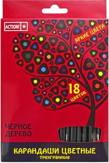 Набор карандашей цветных ACTION! 18 цв, черное дерево, ACTION! , 18цв,европодвес