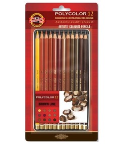 Набор карандашей цветных POLYCOLOR, коричневая гамма, в блистерной коробке с е/п, 12 цв. Koh I Noor