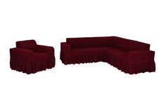 Комплект чехлов на угловой диван и кресло с оборкой Venera "Жаккард", цвет: бордовый