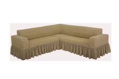 Чехол на угловой диван с оборкой Venera "Жаккард", цвет тёмно-бежевый