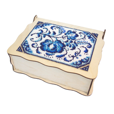 L-702 Шкатулка для вышивания бисером Астра Фантазия в гжели, 20х15х6,5 см Astra