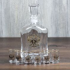 Город Подарков Набор штоф с Гербом 6 рюмок с золотой обводкой