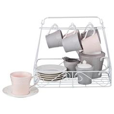 Чайный сервиз Lefard, 16 предметов, розовый/серый, на подставке