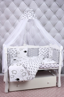 Бортики в кроватку AmaroBaby"Royal baby", 12 предметов, бязь/поплин (серо-белый)