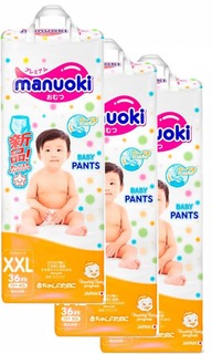 Подгузники трусики MANUOKI XXL 15кг + 36 x 3 шт