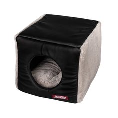 Домик для кошек и собак Xody Куб (кожа черн/мех сер) №1, 30x30x30см