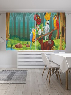 Шторы с фотопечатью JoyArty «Лесная банда» из сатена, 145х265 см