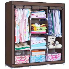 Складной каркасный тканевый шкаф STORAGE WARDROBE 175*130*45 см коричневый