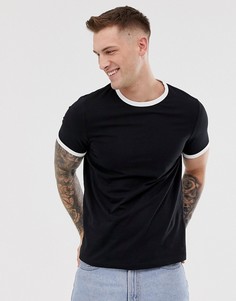 Черная футболка из органического хлопка с белой отделкой ASOS DESIGN-Черный