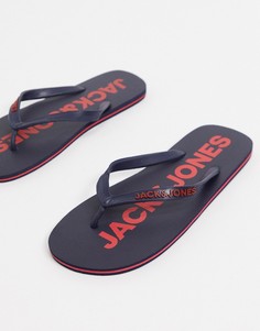Темно-синие шлепанцы с логотипом на подошве Jack & Jones-Темно-синий