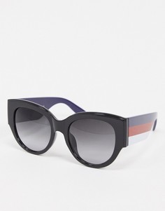 Черные солнцезащитные очки в круглой оправе с полосками AJ Morgan-Черный