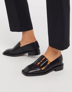 Черные кожаные лоферы с квадратным носком и пряжками ASOS DESIGN-Черный