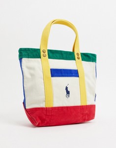 Разноцветная небольшая сумка-тоут с логотипом Polo Ralph Lauren-Кремовый