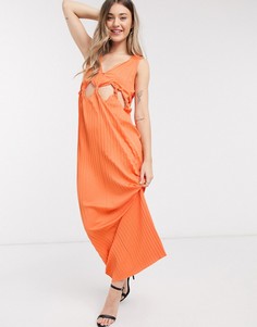 Оранжевое платье макси с глубоким вырезом и узелками на талии ASOS DESIGN-Оранжевый