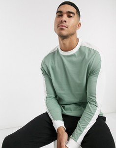 Зеленый лонгслив из органического хлопка с контрастной вставкой на плечах ASOS DESIGN