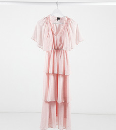 Розовое ярусное платье макси из шифона с принтом Vero Moda Petite-Мульти