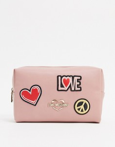 Розовая косметичка с нашивками Love Moschino-Розовый