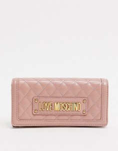 Розовый стеганый кошелек с цепочкой Love Moschino