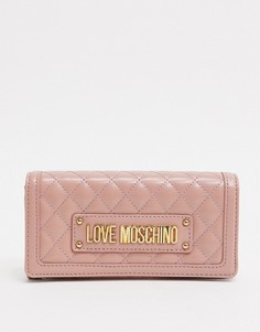 Розовый стеганый кошелек с цепочкой Love Moschino