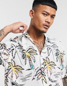 Рубашка с пальмовым принтом, короткими рукавами и отложным воротником Jack & Jones Originals-Белый