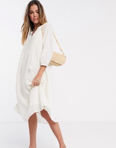 Свободное платье миди кремового цвета Vero Moda-Кремовый