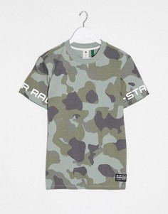 Камуфляжная футболка с логотипом на рукаве G-Star-Зеленый