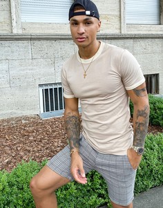 Бежевая обтягивающая футболка из пике с контрастной отделкой ASOS DESIGN-Мульти