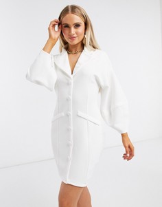 Платье мини цвета слоновой кости с пышными рукавами ASOS DESIGN-Белый