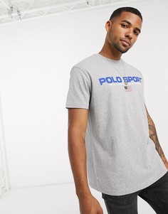 Серая футболка с логотипом и флагом Polo Ralph Lauren-Серый