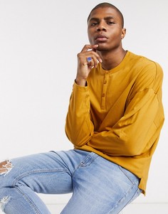 Коричневый oversized-лонгслив с воротником на пуговице ASOS DESIGN