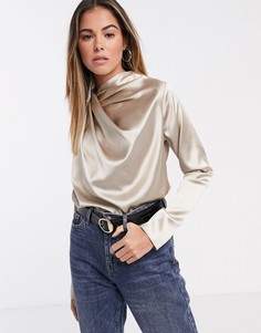Серо-бежевый лонгслив с перекрученной отделкой ASOS DESIGN-Серый